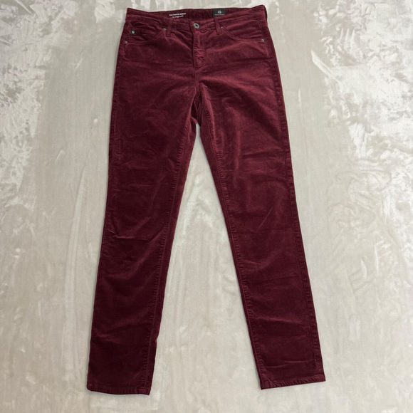 Adriano Goldschmied Pants Womens 27 Red Stevie Ankle Slim Straight Velvet Preppy - Picture 1 of 12